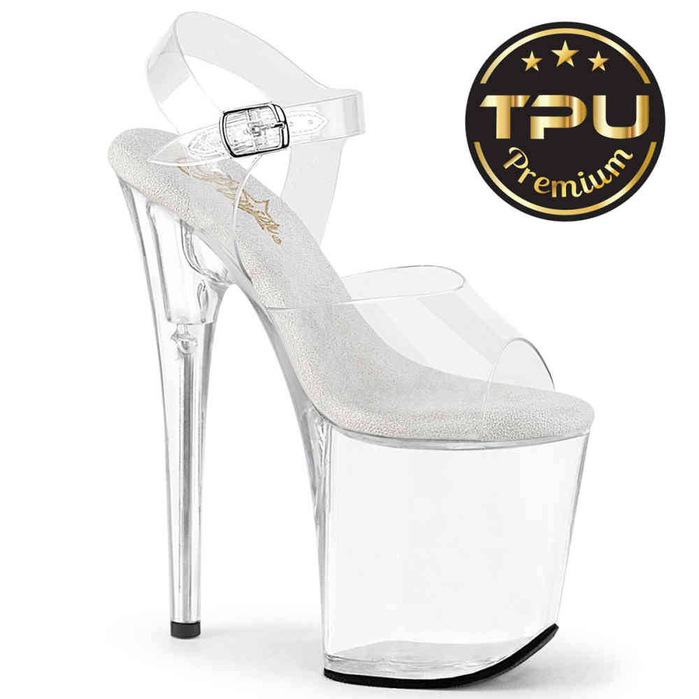 Pleaser - FLAMINGO-808PREM Sandale à bride à la cheville, Pole dance chaussures - Transparent